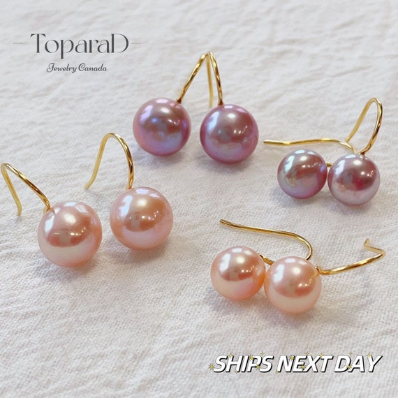 Minimalist Pearl Dangle Earrings, Handmade Large Pearl Earrings, Purple Pink Pearl, Sterling Silver Pearl Earrings, Wedding Gifts