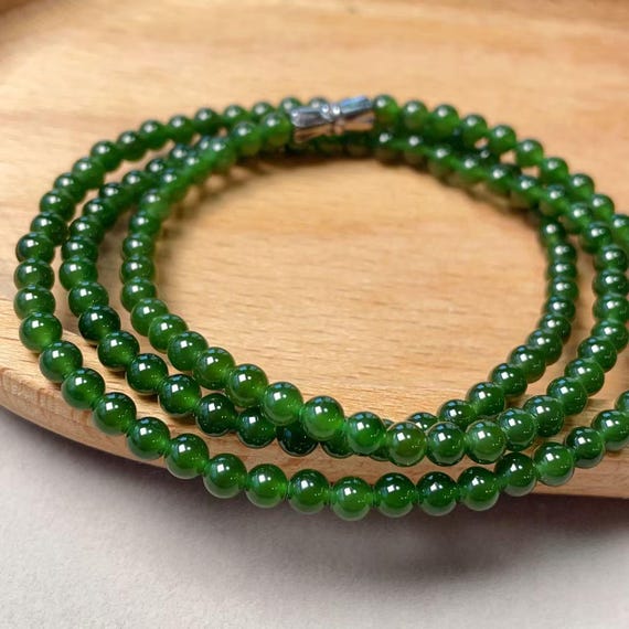 Certified Natural Green Jade Necklace, Natural Rich Green Jade Beads Necklace, Slim Green Jade Necklace, Tiny Jade Necklace, Gift for Her