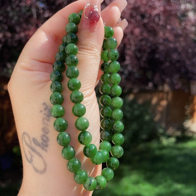 Certified Natural Green Jade Necklace, 8mm Jade Necklace, Green Jade