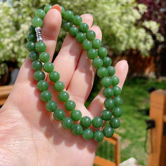 Certified Green Jade Necklace, Natural Green Jade Necklace, 8mm Jade Necklace, Classic Jade Jewelry, Gift for Her