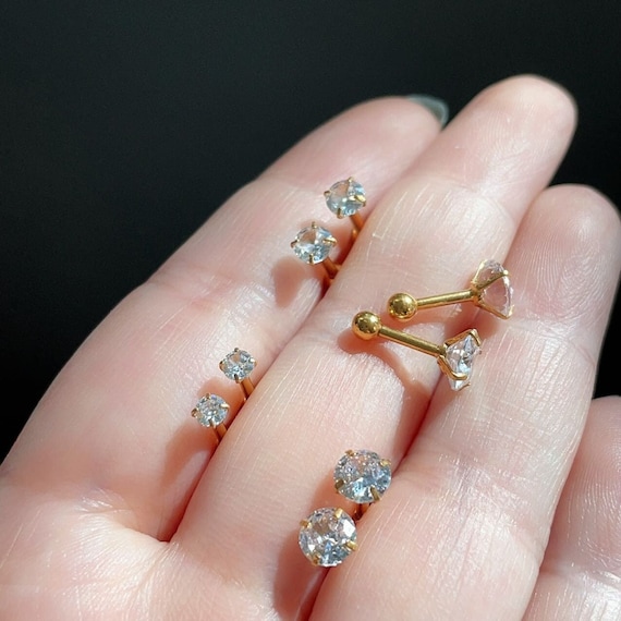 Minimalist Stud Earrings, CZ Stud Earrings, Diamond Cartilage Stud Earrings, Gold Round Diamond Studs, Tiny Crystal Studs, Gift for Her