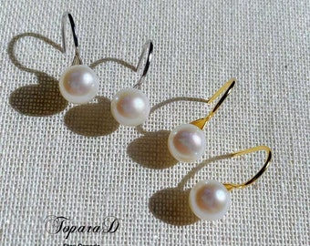 Sterling Silver Pearl Hook Earrings, Tiny Freshwater Pearl Drop Earrings, Summer Jewelry Wedding Gifts