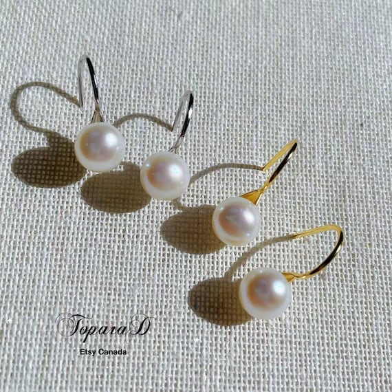 Sterling Silver Pearl Hook Earrings, Tiny Freshwater Pearl Drop Earrings, Summer Jewelry Wedding Gifts