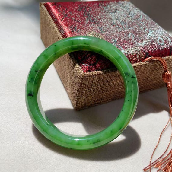 Cool! Certified Natural Green Jade Bangle, High Grade Kiwi Green Jade Bangle, 55mm Bangle Bracelet, Genuine Canadian Jade,碧玉，手镯