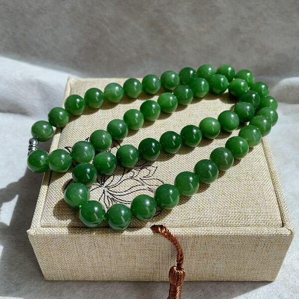 Certified Natural Green Jade Necklace, High Grade Rich Green Jade, 10mm Green Jade Beaded Necklace, Green Jade Chain, 碧玉