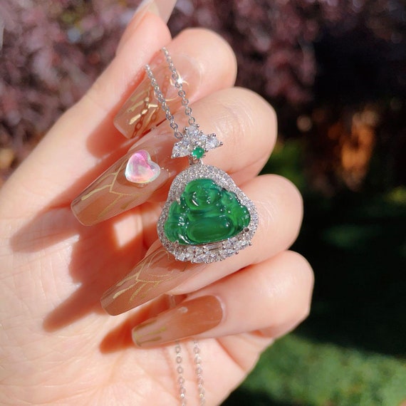 Natural Green Jadeite Buddha Necklace, High Grade Green Jade Pendent, Green Jadeite Buddha, Lucky Buddha, Gift For Her