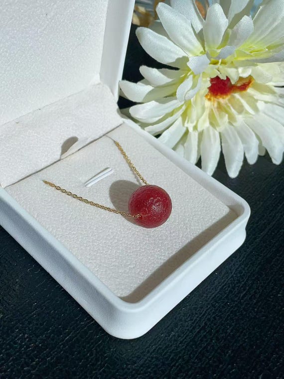 Natural Red Agate Pendant Necklace: Vintage Bead, 18K Gold Filled Chain, Lucky Agate Pendent, Minimalist Agate Necklace