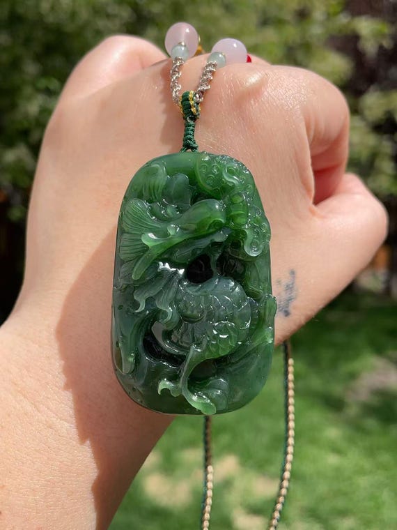 Certified Green Jade Pendent Necklace, Jade Dragon Pendent , Handcraft Dragon Tag Necklace, Protection Power Jade Necklace, Gift for Him