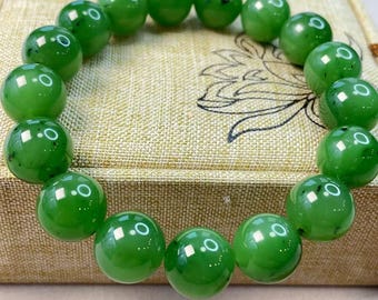 Certified Kelly Green Jade Bracelet, High Grade 12mm Jade Bracelet, Luxury Green Jade Jewelry, Natural Jade Bead Bracelet, Gift for Everyone
