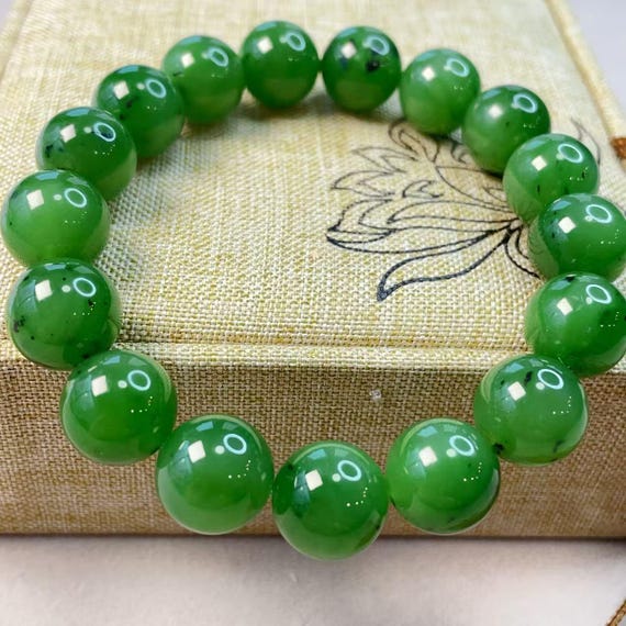 Certified Kelly Green Jade Bracelet, High Grade 12mm Jade Bracelet, Luxury Green Jade Jewelry, Natural Jade Bead Bracelet, Gift for Everyone