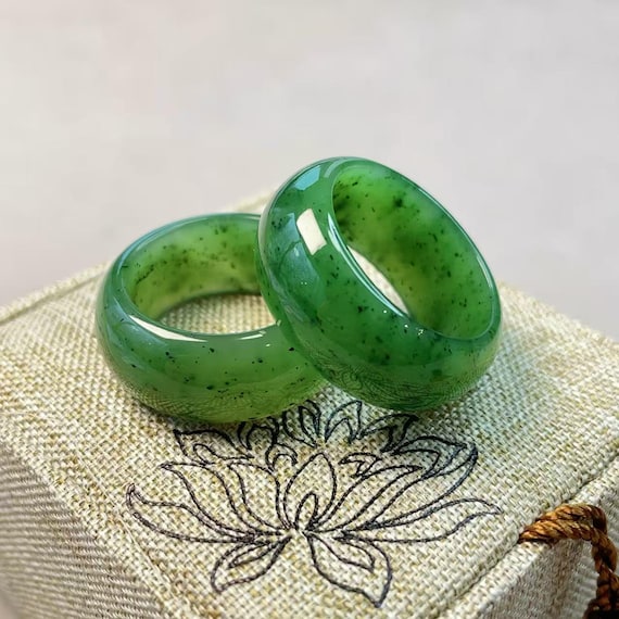 DEAL! Certified Natural Jade Band, US 9-10 Jade Wide Band Ring, Spring Green Jade Ring, Ring Pendent, Natural Jade Ring, Gift for Her,玉扳指，碧玉