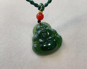 Pendentif Bouddha En Jade Naturel Et Feuille D'or 24 Carats - Bijou Spirituel, Cadeau élégant Pour Femme Ou Homme