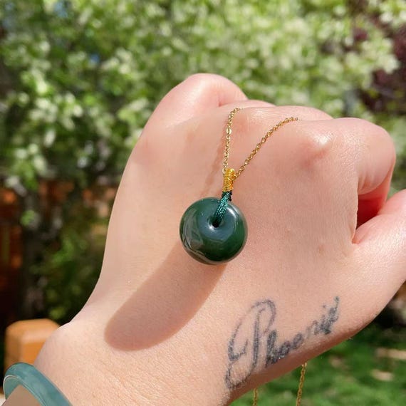 WOW! Certified Green Jade Bead Pendent Necklace, Dainty Forest Jade  Donut Pendent , Handmade Natural Jade Beaded Pendent, Tiny Jade Pendent