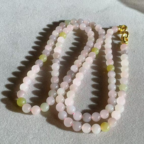 Certified Natural Jade Long Necklace, Pale Pinkish Rainbow Jade Chain, Fine 8mm Jade Chain, High Grade Multi Jade Necklace, gift for her