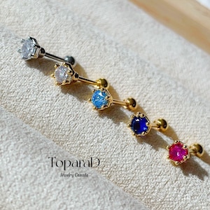 Tiny CZ Cartilage Stud Earring: Gold Plated Screw Back