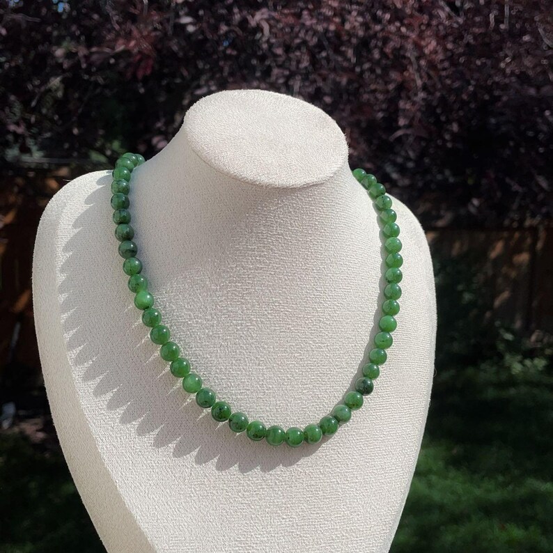 Certified Natural Green Jade Necklace, 8mm Jade Necklace, Green Jade