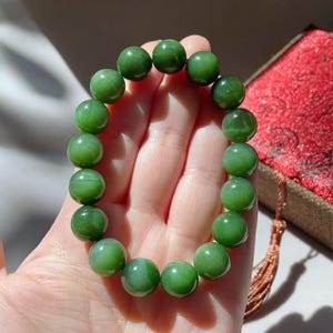 Amazing! Certified Natural Green Jade Bracelet, High Grade Rich Green Jade Beaded Bracelet, 12mm Beaded Green Jade Bracelet,  Nephrite，碧玉