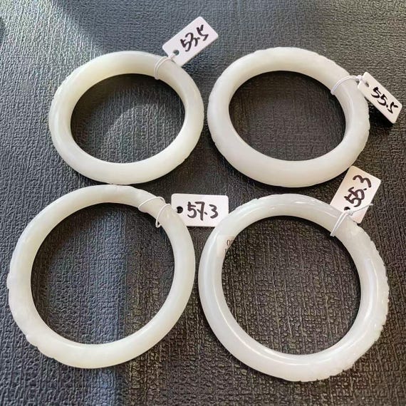 Deal! Certified Natural White Jade Bangle, Handcraft White Jade Garden Bangle Bracelet, 53-57mm Bangle Bracelet, Genuine Nephrite Jade