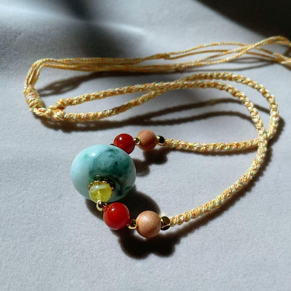 WOW! Certified Green Jadeite Bead Pendent Necklace, Handmade Green Jadeite Donut Pendent , Handmade Natural Jadeite Pendent, 翡翠，平安扣