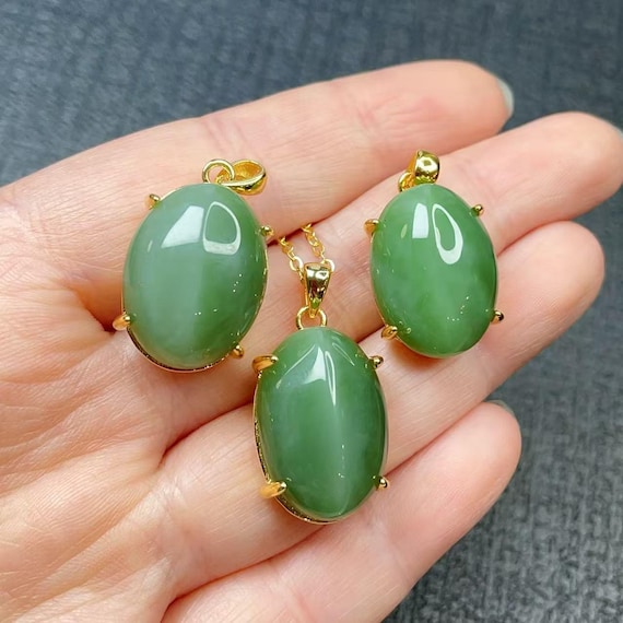 Amazing! Certified Green Jade Water Quality Pendent Necklace,  Green Jade Oval Pendent, Natural Spring Green Jade Necklace, Minimalist Jade