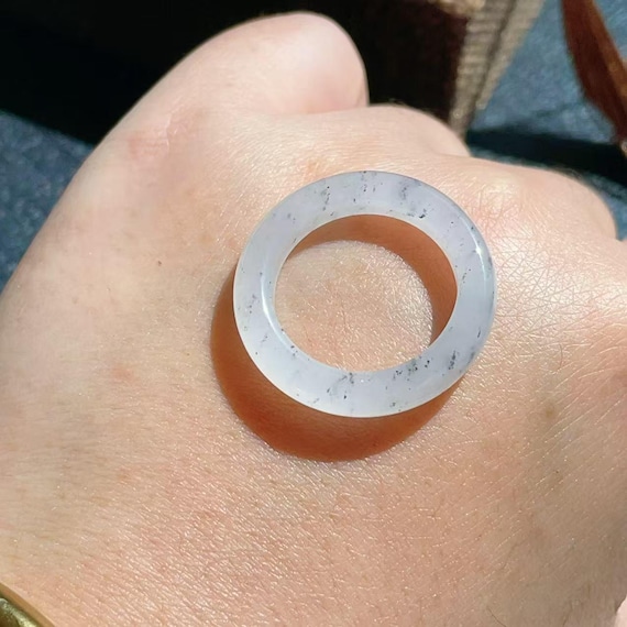WOW! Certified White Jade Ink-Spot Ring, Minimalist Style Jade Ring, White Jade, Untreated Jade Ring, Unique Jade Ring, US 7-9 Jade Ring