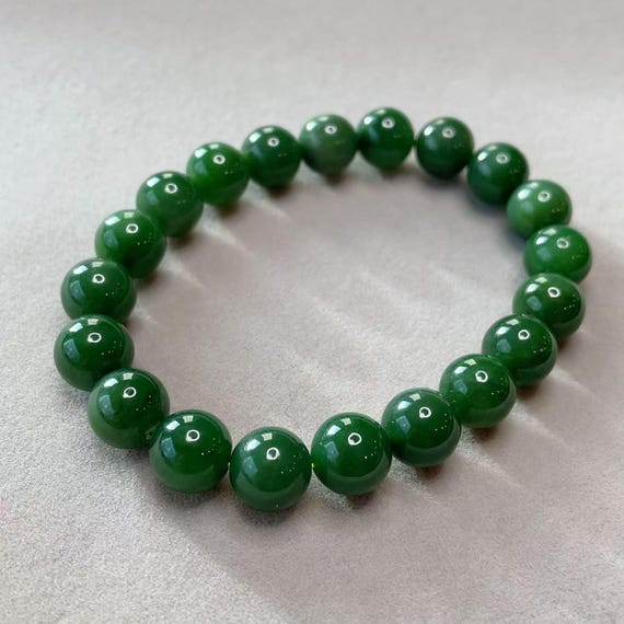 Certified Natural Green Jade Bracelet,  Green Jade Beaded Bracelet, 10mm Jade Bracelet, Green Jade Bracelet, Gift for her