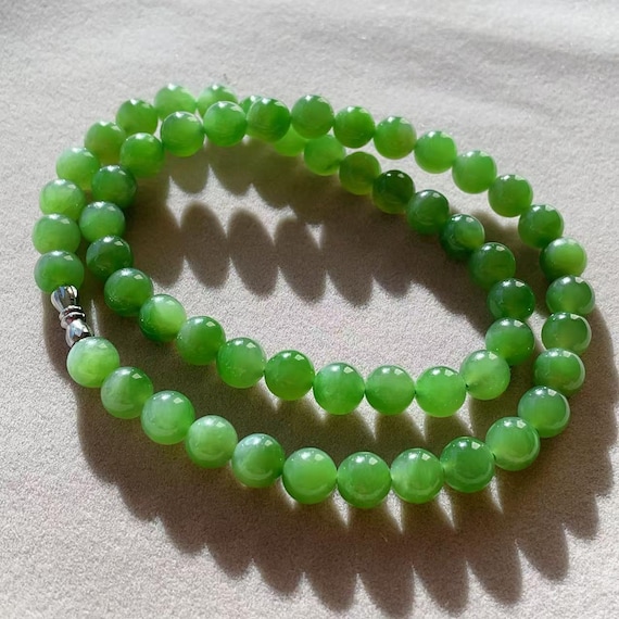 Certified Green Jade Necklace, Natural Fresh Green Jade Necklace, 8mm Jade Necklace, Classic Jade Jewelry, Gift for Her