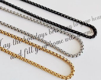 Stainless Steel Round Box Chain, Necklace for Men, Minimalist Steel Chain, Fathers Day Gift