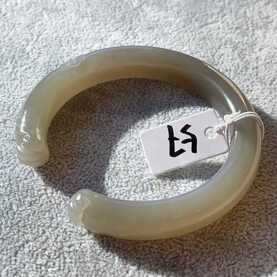 Certified Natural Smoky Grey Jade Bangle Bracelet, Cat Paw  Jade Bangle Bracelet, 57mm Bangle Bracelet, Handmade Genuine Jade Bangle