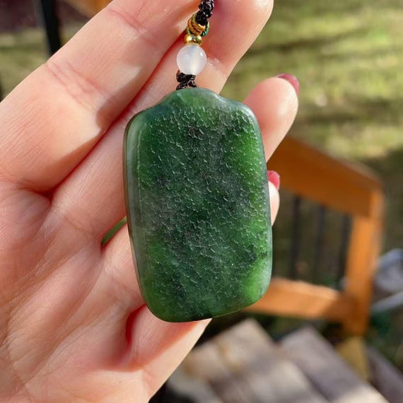 Certified Natural Green Nephrite Jade Pendant, Unisex Minimalist Jade Necklace, Square Tag Green Jade Pendent, Real Jade Necklace