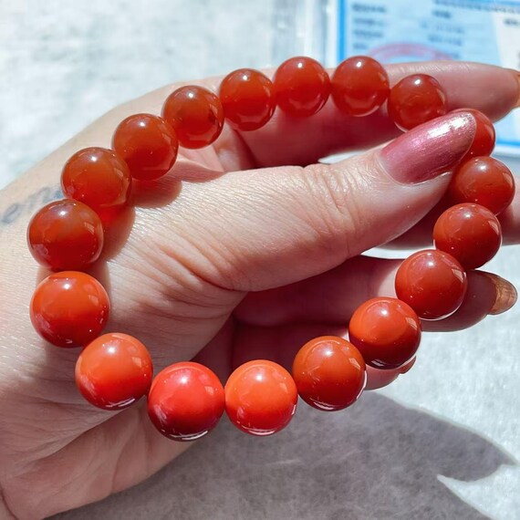 Amazing! Certified Natural Red Agate Beaded Bracelet, High Grade 12mm Carnelian Bracelet, Untreated Undyed Water Quality Red Agate Bracelet