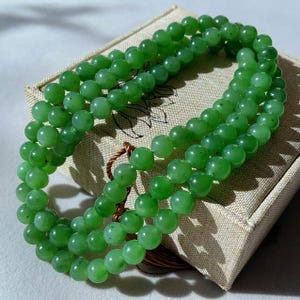 Amazing! Certified Natural Green Jade Long Necklace, Kelly Green Jade Beads Necklace, 8mm Green Jade Necklace, 36&quot; Chain, Gift for Everyone