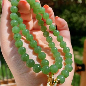 Certified Green Jade Necklace, Natural Kiwi Green Jade Necklace, Fresh Green 8mm Jade Necklace, Classic Jade Jewelry, Gift for Her