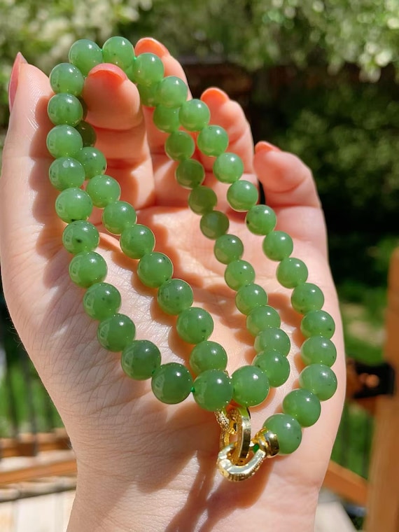 Certified Green Jade Necklace, Natural Kiwi Green Jade Necklace, Fresh Green 8mm Jade Necklace, Classic Jade Jewelry, Gift for Her