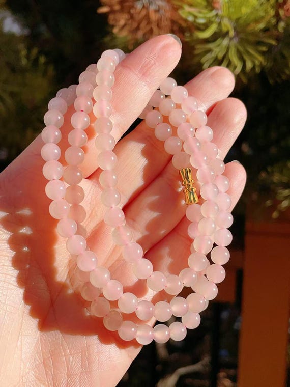 Certified Natural Jade Long Necklace, Pale Pinkish Jade Chain, 6mm Jade Chain, High Grade Natural Pink Jade Necklace, gift for her