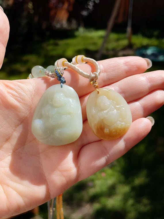 Certified Natural Jade Buddha Pendant Necklace: Protection Amulet Pendent, Natural Nephrite Jade Buddha, Yellow Green Jade Buddha