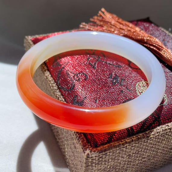 WOW! Natural Iced Agate Bangle, 58.4mm High Grade KOI Agate, Untreated Undyed Agate Bangle, Red White Two-tone Iced Agate Bangle,玉髓,玛瑙