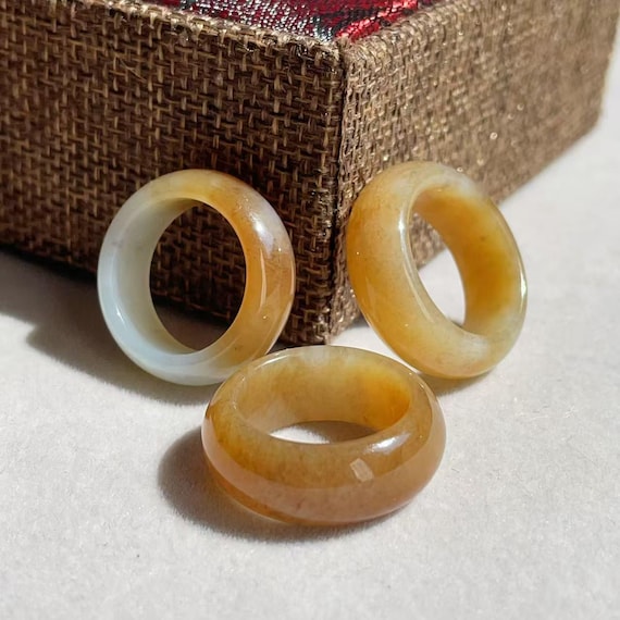 Nice! Certified Natural Jade Band, US7-8 Jade Wide Band Ring, Multi-colored Yellow Jade Ring, Natural Jade Ring, Gift for Her,玉扳指，糖白