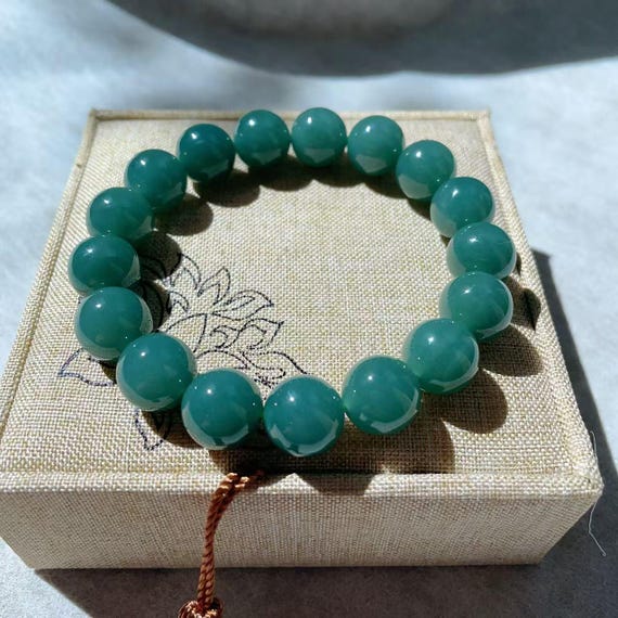 Cool! Certified Natural Blue Jadeite Bracelet, 12.5mm Blue Jadeite, High Grade A Jadeite Bracelet, Jade Beads, Gift for Her, Gift for Him
