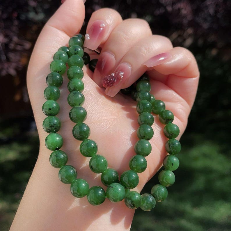 Certified Natural Green Jade Necklace, 8mm Jade Necklace, Green Jade