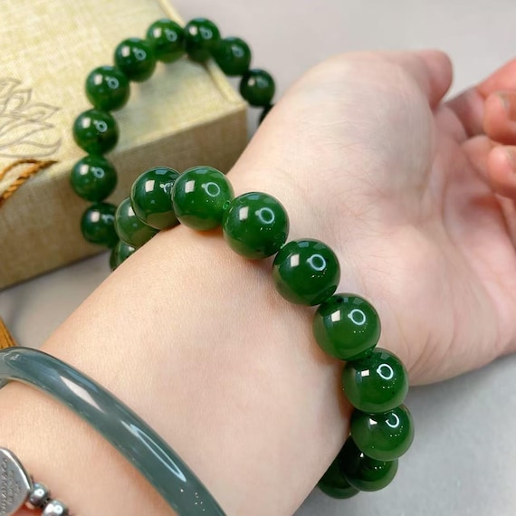 Certified Rich Green Jade Bracelet, High Grade 12mm Jade Bracelet, Luxury Green Jade Jewelry, Green Jade Bead Bracelet, Gift for Everyone