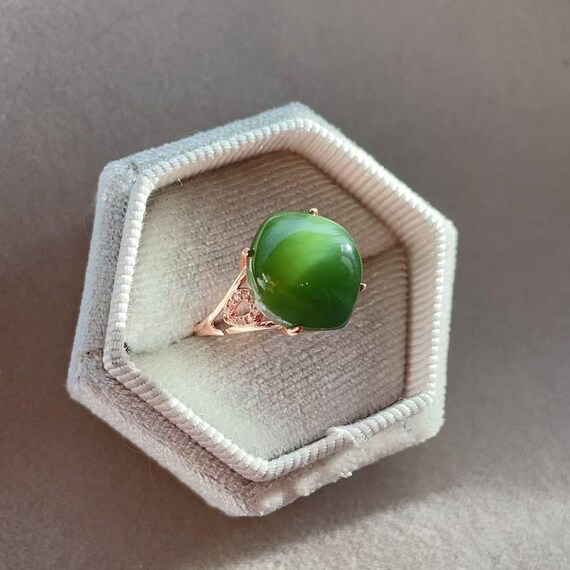 Certified Green Jade Ring, Natural Jade Adjustable Ring, Kelly Green Jade Ring, Marquise Jade Ring, Rose Gold Jade Ring, Minimalist Jade, 碧玉