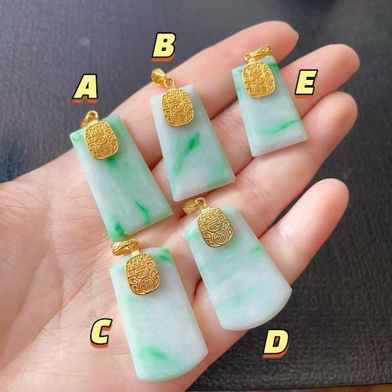 Certified Natural Jadeite Square Flat Pendent, Green Jadeite Peace Plaque Pendent, Protection and Peace Jade Necklace, Green Jadeite, 翡翠