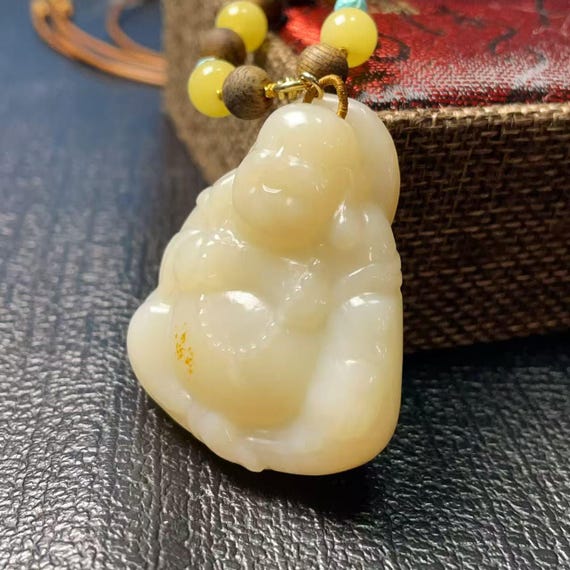 Certified Natural Jade Buddha Pendant Necklace, Protection Amulet Buddha Pendent, Natural Nephrite Jade Buddha, High Grade Warm Tone Jade