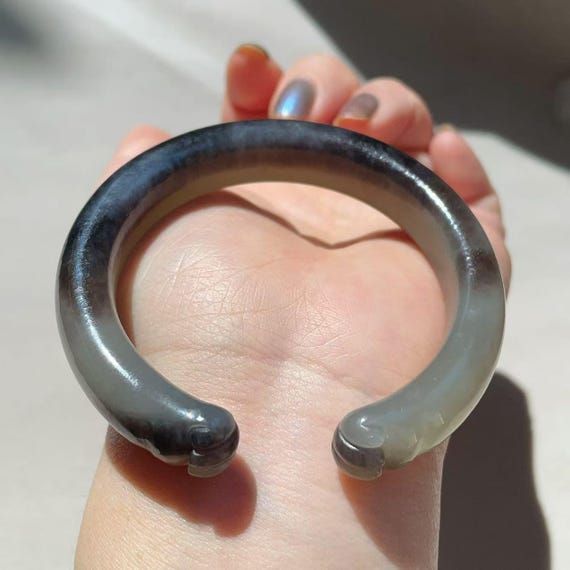 Cool! Certified Natural Iced Smoky Purple Jade Bangle, Cat Paw Jade Bangle Bracelet, 53mm Bangle Bracelet, Genuine Canadian Jade,烟紫色，手镯