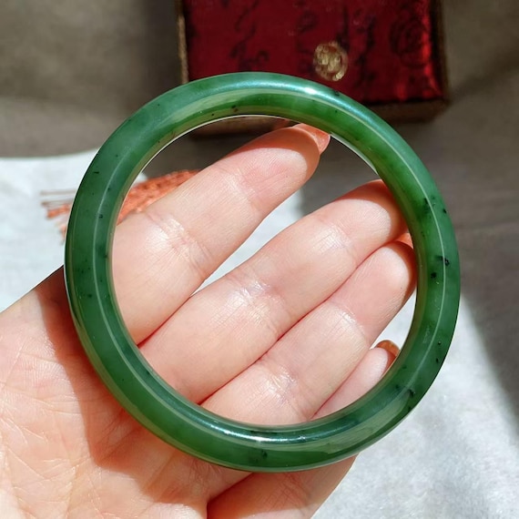 Oh! Certified Natural Green Jade Bangle, High Grade Forest Green Jade Bangle, Large Size Jade Bangle Bracelet, Genuine Canadian Jade,碧玉，手镯