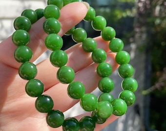 Certified Natural Green Jade Bracelet,  Rich Green Jade Beaded Bracelet, 10mm Jade Bracelet, Minimalist Jade Bracelet, Gift for Everyone, 碧玉