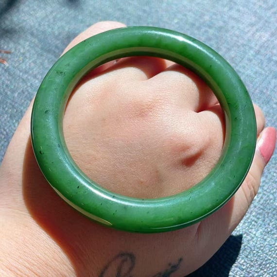 Nature's Work! Certified Natural Green Jade Bangle, High Grade  Untreated Green Jade , 56.5mm Bangle ,Genuine Canadian Jade, Nephrite Jade