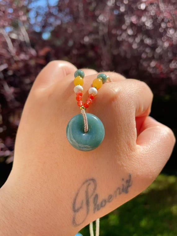 Certified Blue Jadeite Donut Pendant Necklace, Lucky Jade Charm, Natural Blue Green Jadeite, Minimalist Jadeite Gift