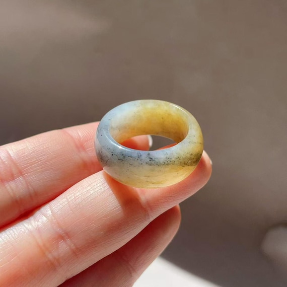 Nice! Certified Natural Jade Band, US 8 Jade Wide Band Ring, Multi-colored Yellow Jade Ring, Natural Jade Ring, Gift for Her,玉扳指，楼兰三彩
